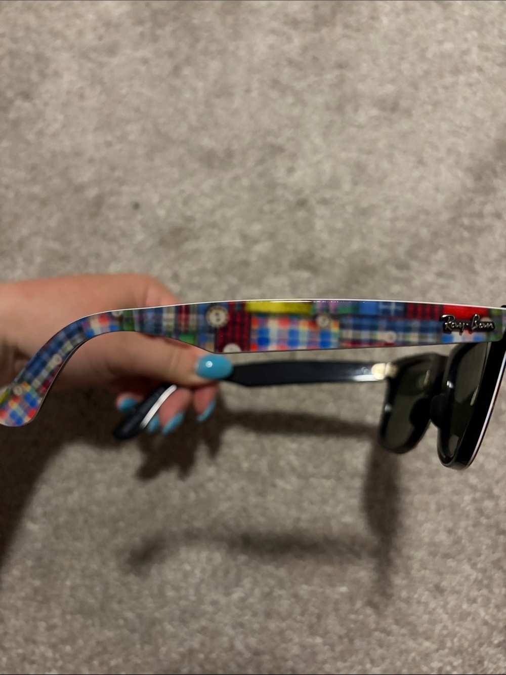 Ray-Ban Multicolor Plaid Frame Sunglasses with Dark Lenses - Picture 5 of 10
